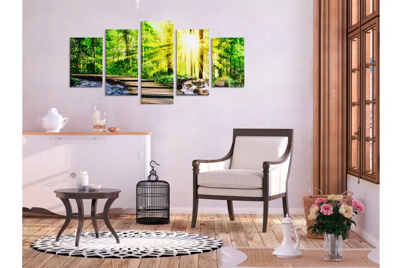 Bilde Forest Footbridge 5 Parts Wide 200x100 - Artgeist sp. z o. o. - Innredning - Bilder & kunst - Lerretsbilder