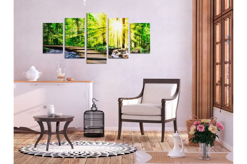 Bilde Forest Footbridge 5 Parts Wide 200x100 - Artgeist sp. z o. o. - Innredning - Bilder & kunst - Lerretsbilder