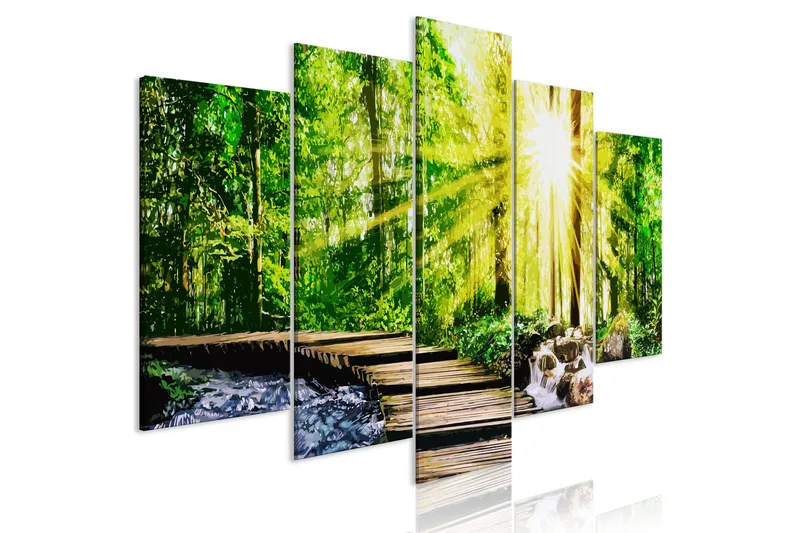 Bilde Forest Footbridge 5 Parts Wide 200x100 - Artgeist sp. z o. o. - Innredning - Bilder & kunst - Lerretsbilder
