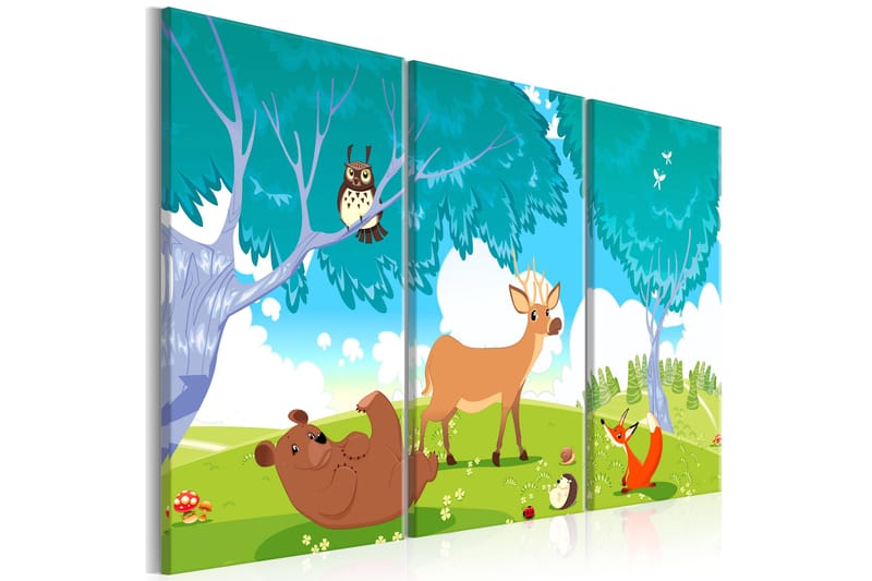 Bilde Friendly Animals 3 Parts 120x80 - Artgeist sp. z o. o. - Lerretsbilder - Barnebilder