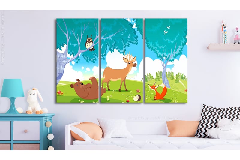 Bilde Friendly Animals 3 Parts 120x80 - Artgeist sp. z o. o. - Lerretsbilder - Barnebilder