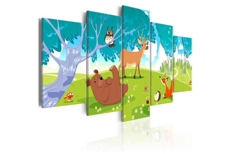 Bilde Friendly Animals 5 Parts 100x50 - Artgeist sp. z o. o. - Lerretsbilder - Barnebilder