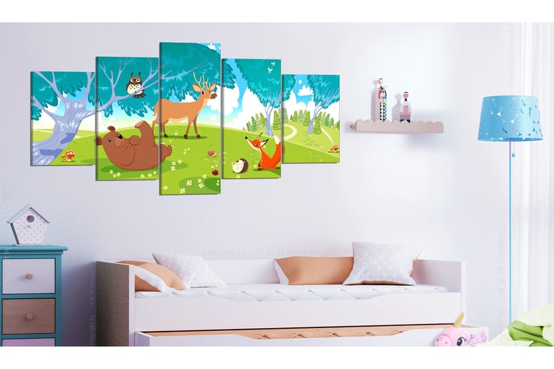 Bilde Friendly Animals 5 Parts 100x50 - Artgeist sp. z o. o. - Innredning - Bilder & kunst - Lerretsbilder