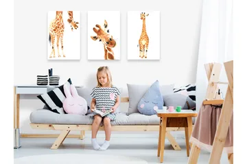 Bilde Funny Giraffes 3 Parts 120x60 - Artgeist sp. z o. o. - Innredning - Bilder & kunst - Lerretsbilder