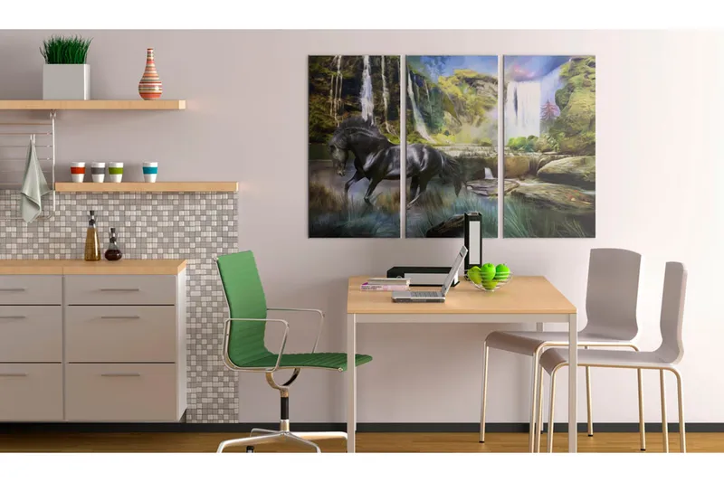 Bilde Horse on the sky-blue waterfall background 90x60, Artgeist sp. z o. o.