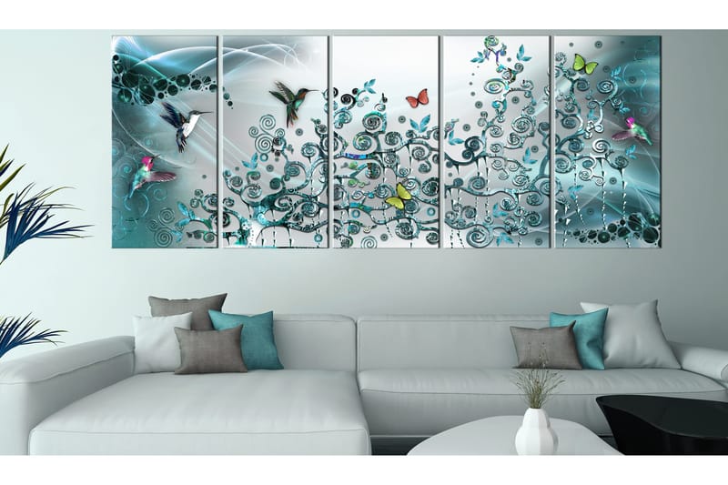 Bilde Hummingbirds Dance 5 Parts Turquoise Narrow 200x80 - Artgeist sp. z o. o. - Innredning - Bilder & kunst - Lerretsbilder