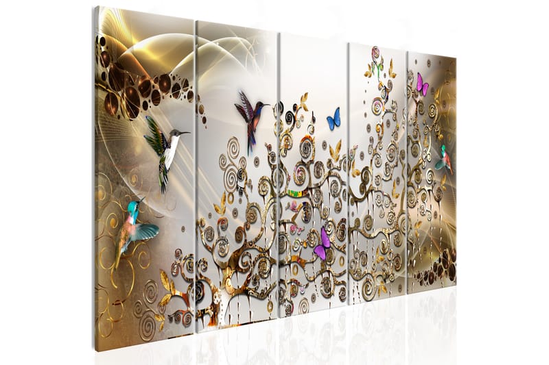 Bilde Hummingbirds Dance 5 Parts Gold Narrow 200x80 - Artgeist sp. z o. o. - Innredning - Bilder & kunst - Lerretsbilder
