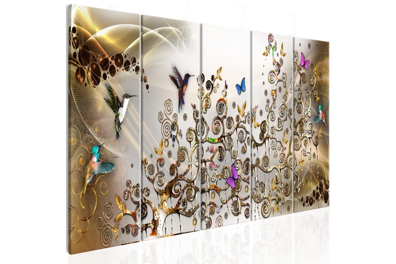 Bilde Hummingbirds Dance 5 Parts Gold Narrow 200x80, Artgeist sp. z o. o.