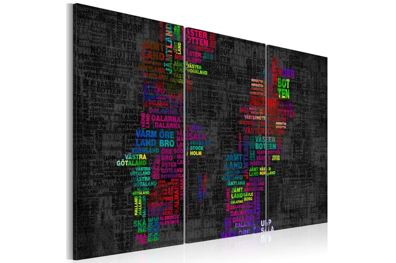 Bilde Kart Over Sverige Fargede Navn Steder Triptyk 120x80 - Artgeist sp. z o. o. - Innredning - Bilder & kunst - Lerretsbilder