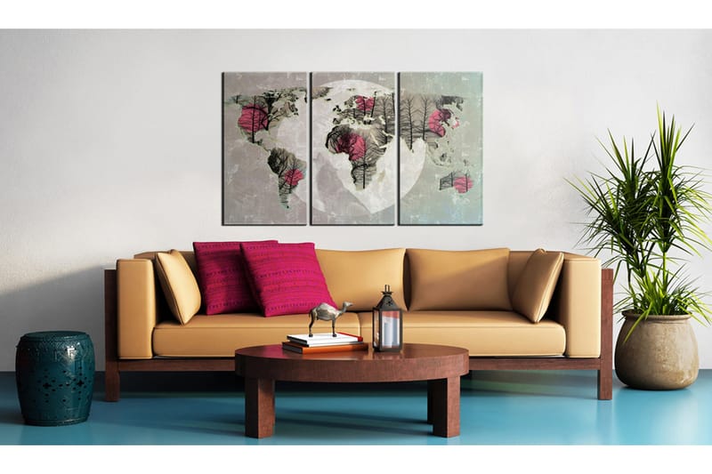 Bilde Kart Over Verden Fullmåne Triptyk 120x80 - Artgeist sp. z o. o. - Innredning - Bilder & kunst - Lerretsbilder