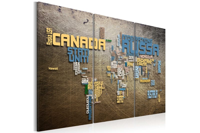 Bilde Kart Over Verden Italiensk Språk Triptyk 120x80 - Artgeist sp. z o. o. - Innredning - Bilder & kunst - Lerretsbilder