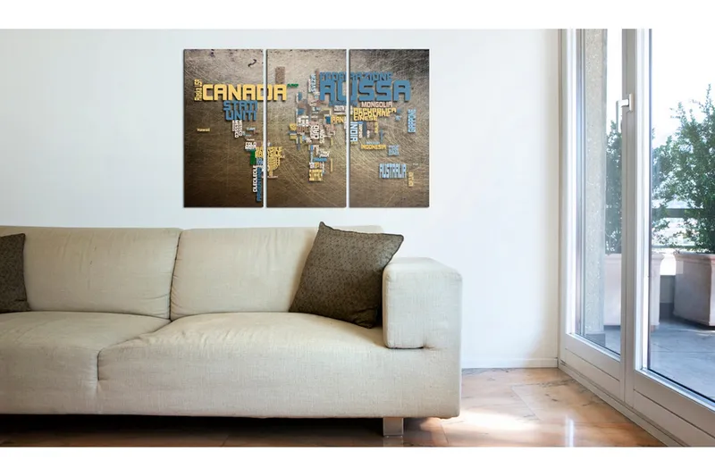 Bilde Kart Over Verden Italiensk Språk Triptyk 60x40 - Artgeist sp. z o. o. - Innredning - Bilder & kunst - Lerretsbilder