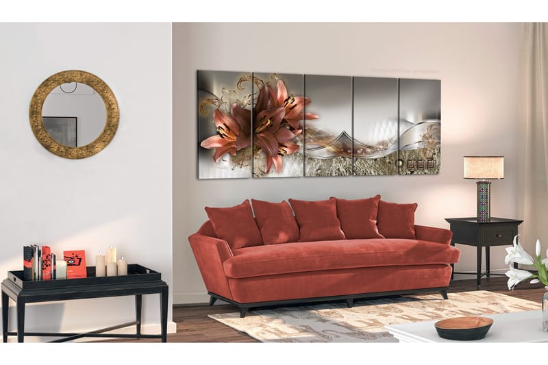 Bilde Lilies And Abstraction 200x80 - Artgeist sp. z o. o. - Innredning - Bilder & kunst - Lerretsbilder