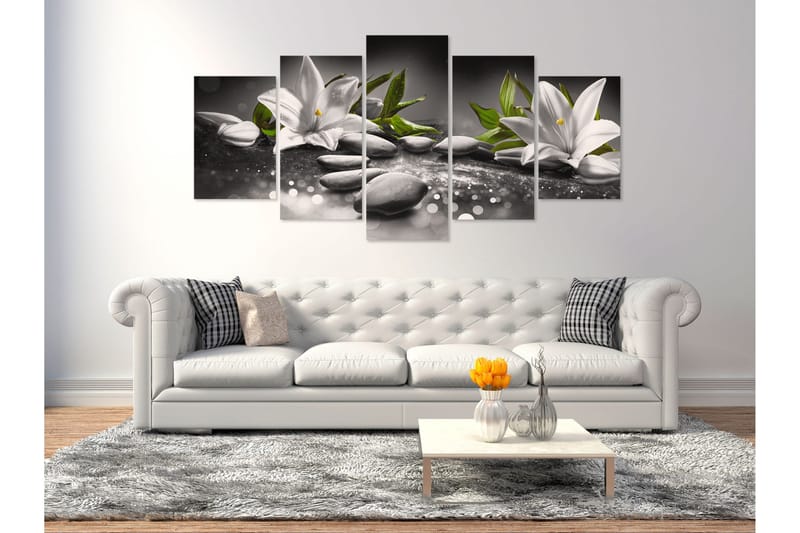 Bilde Lilies And Stones 5 Parts Wide Grey 200x100 - Artgeist sp. z o. o. - Innredning - Bilder & kunst - Lerretsbilder