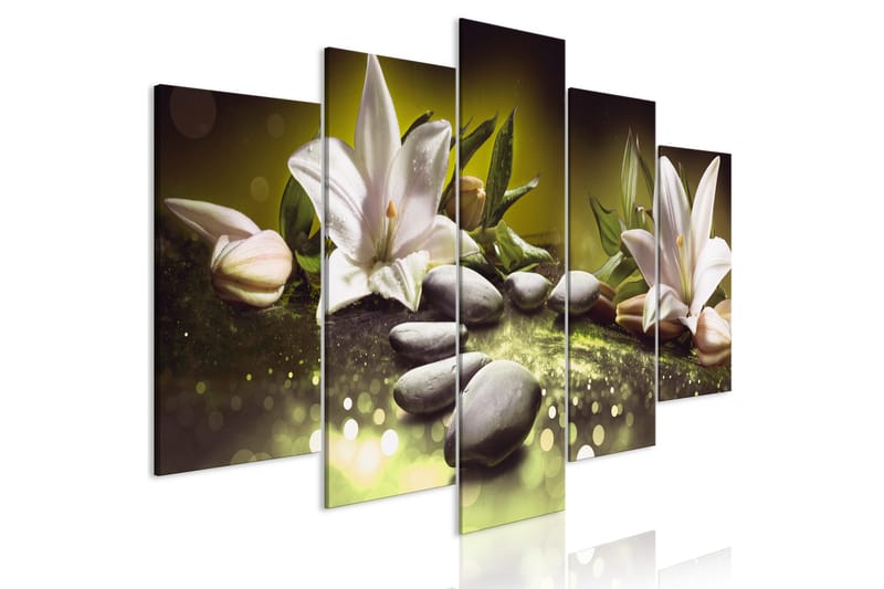 Bilde Lilies And Stones 5 Parts Wide Green 100x50, Artgeist sp. z o. o.