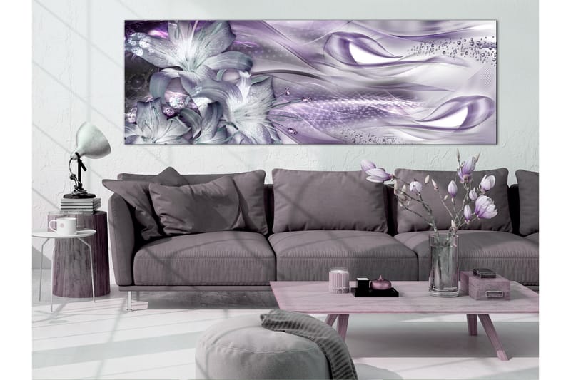 Bilde Lilies And Waves 1 Part Narrow Pale Violet 120x40 - Artgeist sp. z o. o. - Innredning - Bilder & kunst - Lerretsbilder