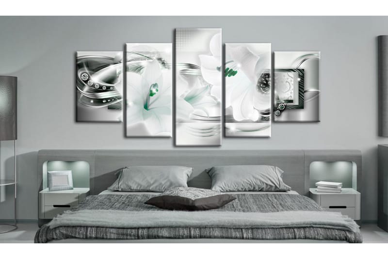 Bilde Lilies With Peppermint Accent 100x50 - Artgeist sp. z o. o. - Innredning - Bilder & kunst - Lerretsbilder
