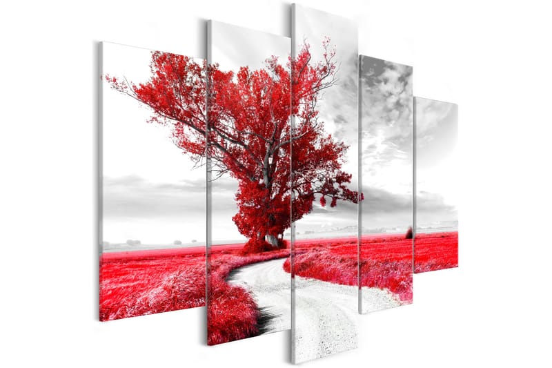 Bilde Lone Tree 5 Parts Red 225x100 - Artgeist sp. z o. o. - Lerretsbilder