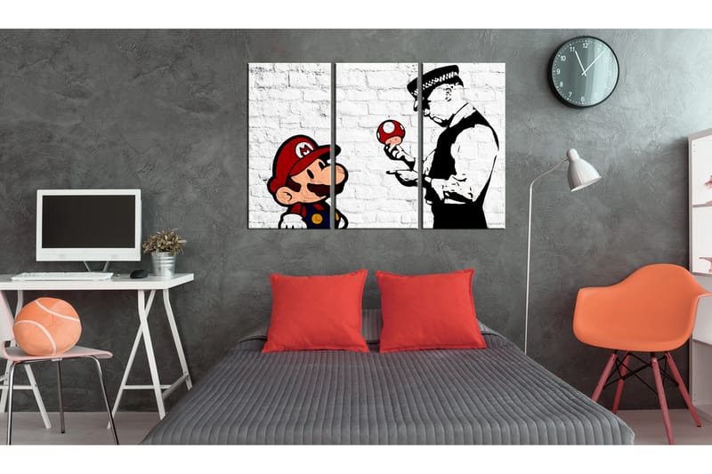 Bilde Mario Bros Banksy 90x60 - Artgeist sp. z o. o. - Innredning - Bilder & kunst - Lerretsbilder