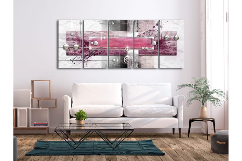 Bilde Mysterious Mechanism 5 Parts Narrow Pink 225x90 - Artgeist sp. z o. o. - Innredning - Bilder & kunst - Lerretsbilder