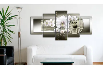 Bilde Orchid And Zen Garden In Grey 100x50 - Artgeist sp. z o. o. - Innredning - Bilder & kunst - Lerretsbilder