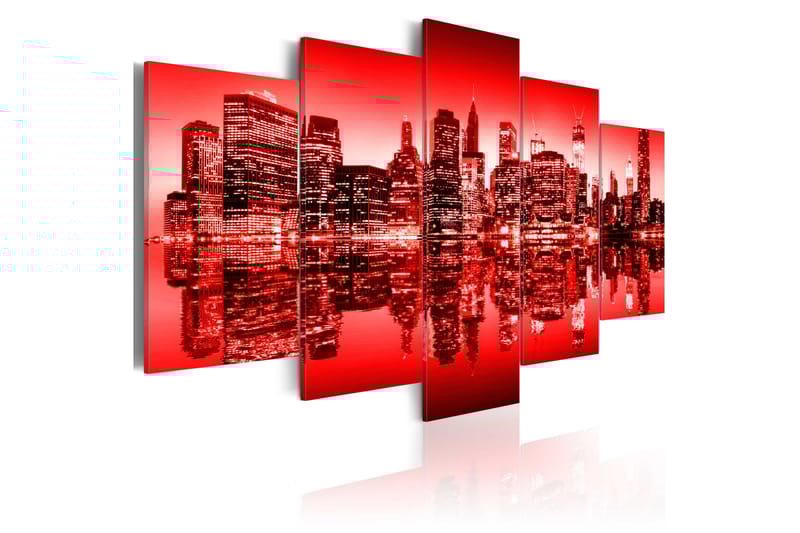 Bilde Røtt Skinn Over New York 5 Stk 200x100 - Artgeist sp. z o. o. - Innredning - Bilder & kunst - Lerretsbilder