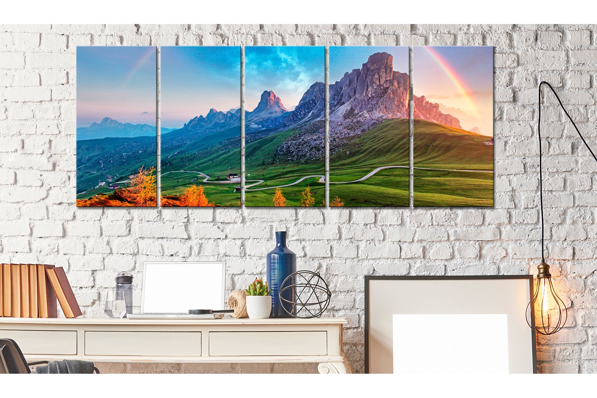 Bilde Rainbow In The Alps 225x90 - Artgeist sp. z o. o. - Innredning - Bilder & kunst - Lerretsbilder