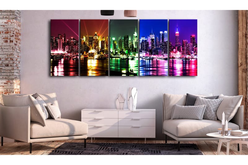 Bilde Rainbow New York 5 Parts Narrow 200x80 - Artgeist sp. z o. o. - Innredning - Bilder & kunst - Lerretsbilder