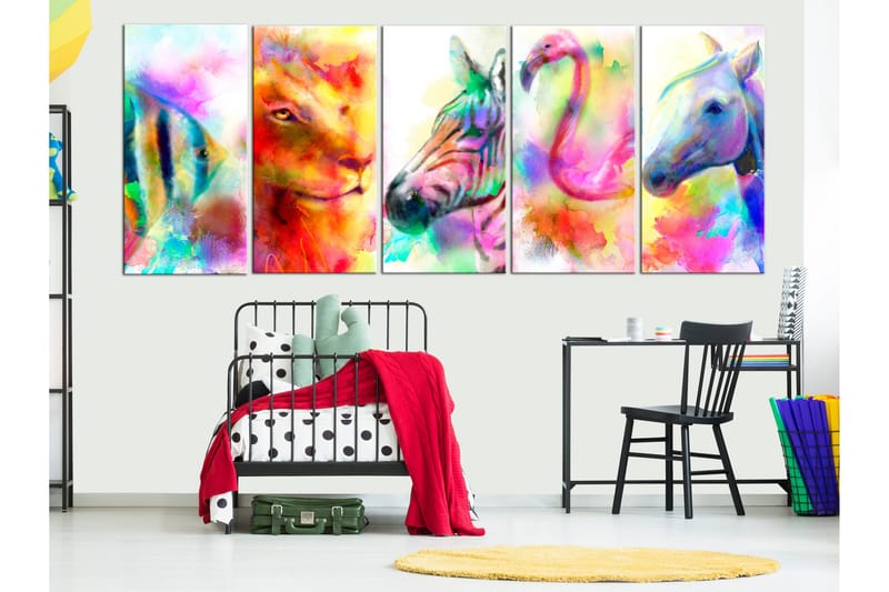 Bilde Rainbow Watercolours 5 Parts Narrow 225x90 - Artgeist sp. z o. o. - Innredning - Bilder & kunst - Lerretsbilder