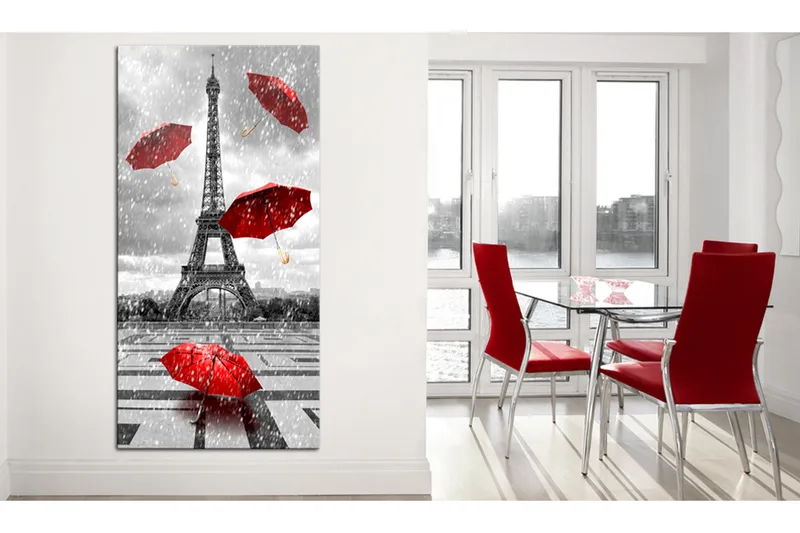 Bilde Red Umbrellas 60x120 - Artgeist sp. z o. o. - Innredning - Bilder & kunst - Lerretsbilder