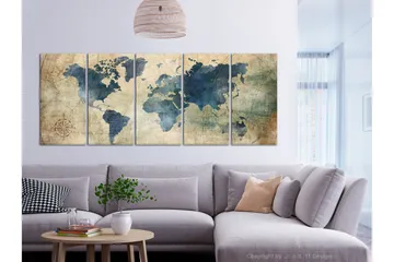 Bilde Retro Map 5 Parts Narrow 200x80 - Artgeist sp. z o. o. - Innredning - Bilder & kunst - Lerretsbilder