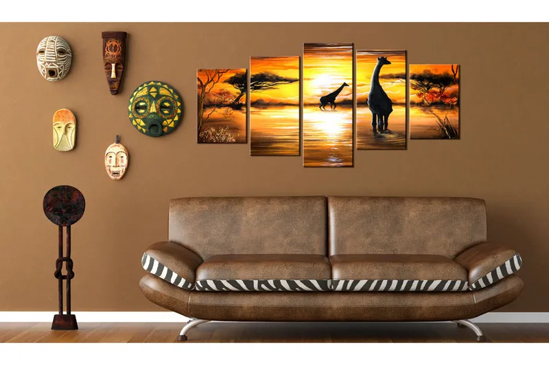 Bilde Sjiraffer Med Vannhull 100x50 - Artgeist sp. z o. o. - Innredning - Bilder & kunst - Lerretsbilder