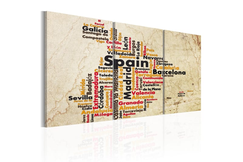 Bilde Spania Tekst Kart Farger Flagg 120x60 - Artgeist sp. z o. o. - Innredning - Bilder & kunst - Lerretsbilder