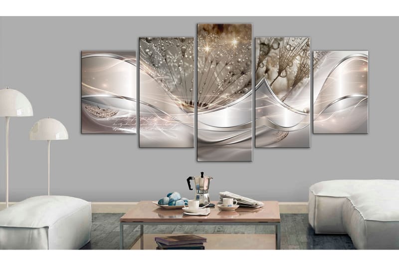 Bilde Sparkling Dandelions 5 Parts Beige Wide 100x50 - Artgeist sp. z o. o. - Innredning - Bilder & kunst - Lerretsbilder