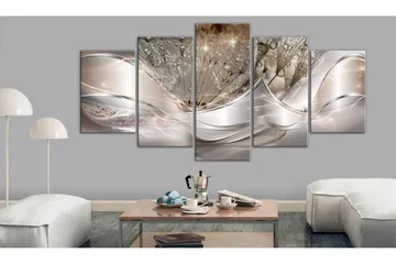 Bilde Sparkling Dandelions 5 Parts Beige Wide 100x50 - Artgeist sp. z o. o. - Innredning - Bilder & kunst - Lerretsbilder