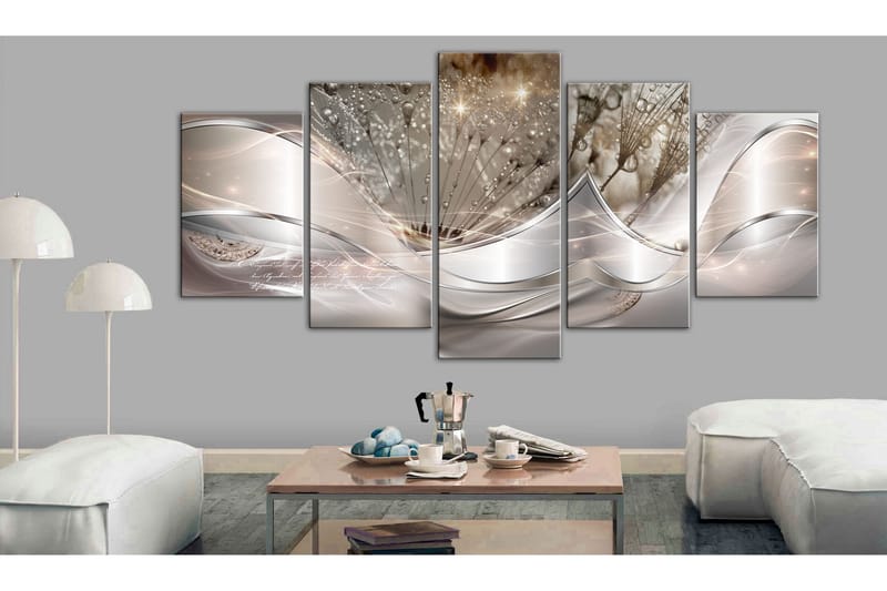 Bilde Sparkling Dandelions 5 Parts Beige Wide 100x50 - Artgeist sp. z o. o. - Innredning - Bilder & kunst - Lerretsbilder