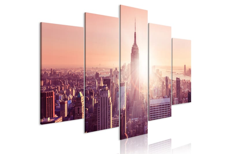 Bilde Sun Over Manhattan 5 Parts Wide Orange 100x50 - Artgeist sp. z o. o. - Innredning - Bilder & kunst - Lerretsbilder