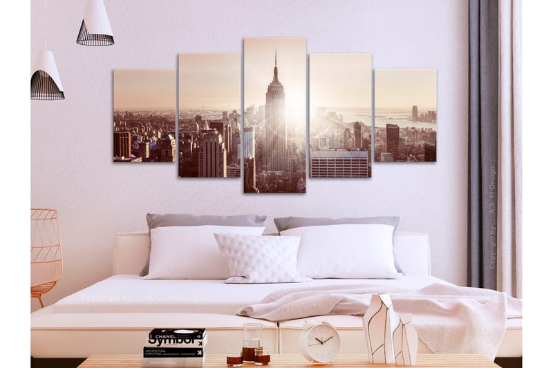 Bilde Sun Over Manhattan 5 Parts Wide Brown 100x50 - Artgeist sp. z o. o. - Innredning - Bilder & kunst - Lerretsbilder