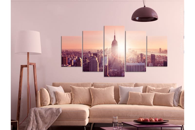 Bilde Sun Over Manhattan 5 Parts Wide Orange 100x50 - Artgeist sp. z o. o. - Innredning - Bilder & kunst - Lerretsbilder