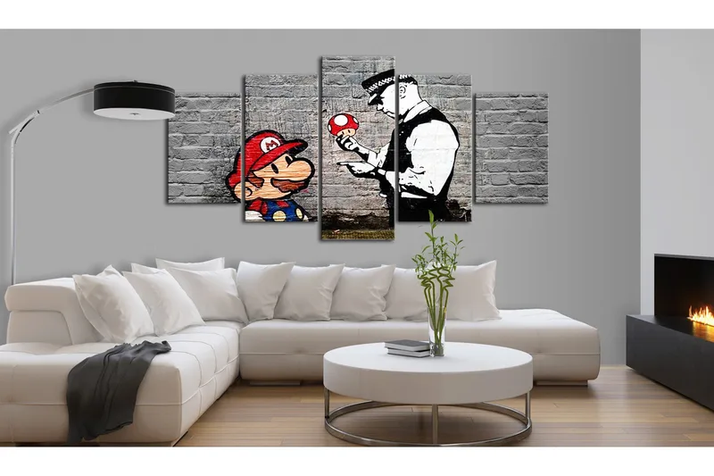 Bilde Super Mario Mushroom Cop Banksy 100x50 - Artgeist sp. z o. o. - Innredning - Bilder & kunst - Lerretsbilder