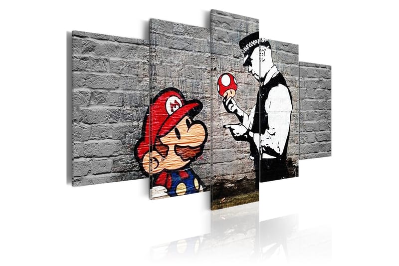 Bilde Super Mario Mushroom Cop Banksy 100x50 - Artgeist sp. z o. o. - Lerretsbilder