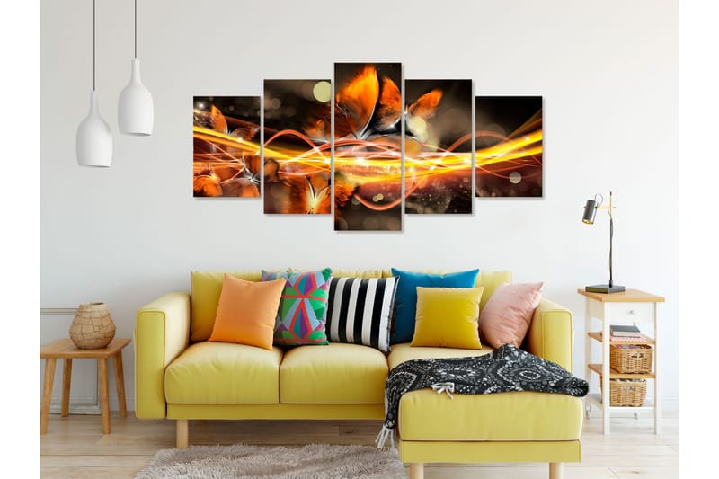 Bilde Swarm Of Butterflies 5 Parts Wide Orange 200x100 - Artgeist sp. z o. o. - Innredning - Bilder & kunst - Lerretsbilder