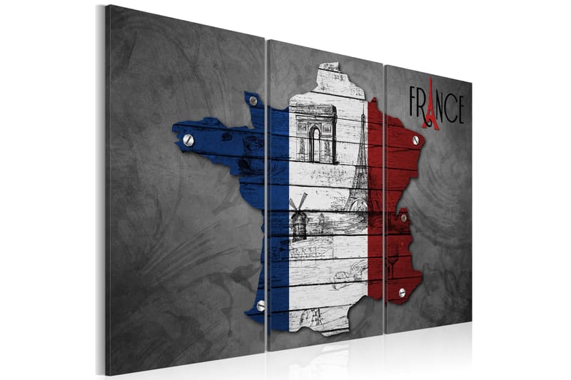 Bilde Symboler Frankrike Triptyk 60x40 - Artgeist sp. z o. o. - Innredning - Bilder & kunst - Lerretsbilder