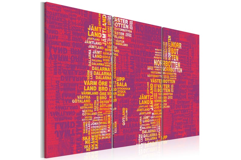 Bilde Tekst Kart Over Sverige Rosa Bakgrunn Triptyk 60x40 - Artgeist sp. z o. o. - Innredning - Bilder & kunst - Lerretsbilder