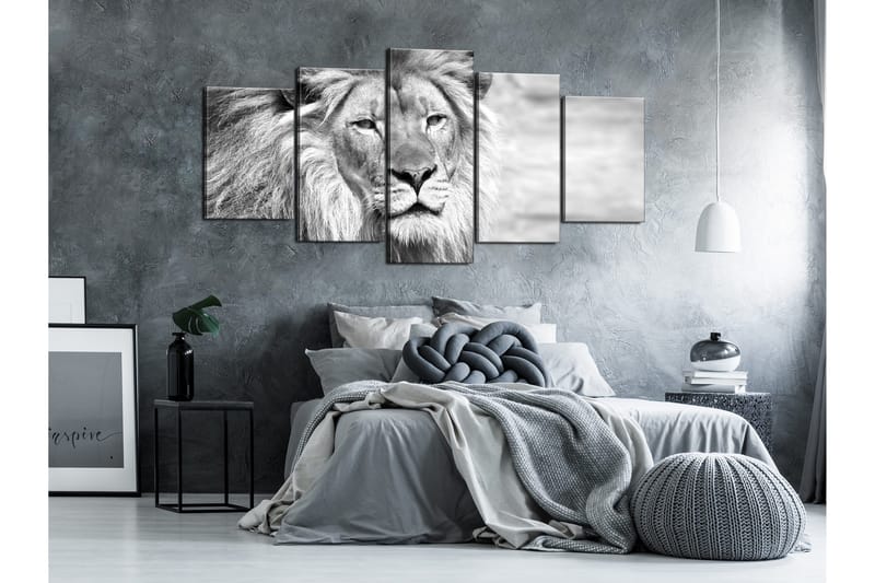 Bilde The King Of Beasts 5 Parts Wide B&W 200x100 - Artgeist sp. z o. o. - Innredning - Bilder & kunst - Lerretsbilder