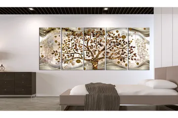 Bilde Tree And Waves 5 Parts Brown 200x80 - Brun - Innredning - Bilder & kunst - Lerretsbilder