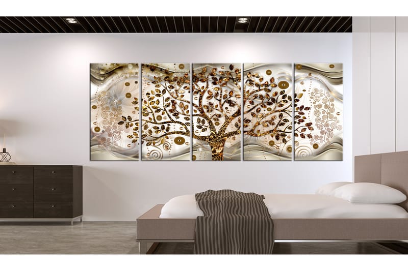 Bilde Tree And Waves 5 Parts Brown 200x80 - Artgeist sp. z o. o. - Innredning - Bilder & kunst - Lerretsbilder