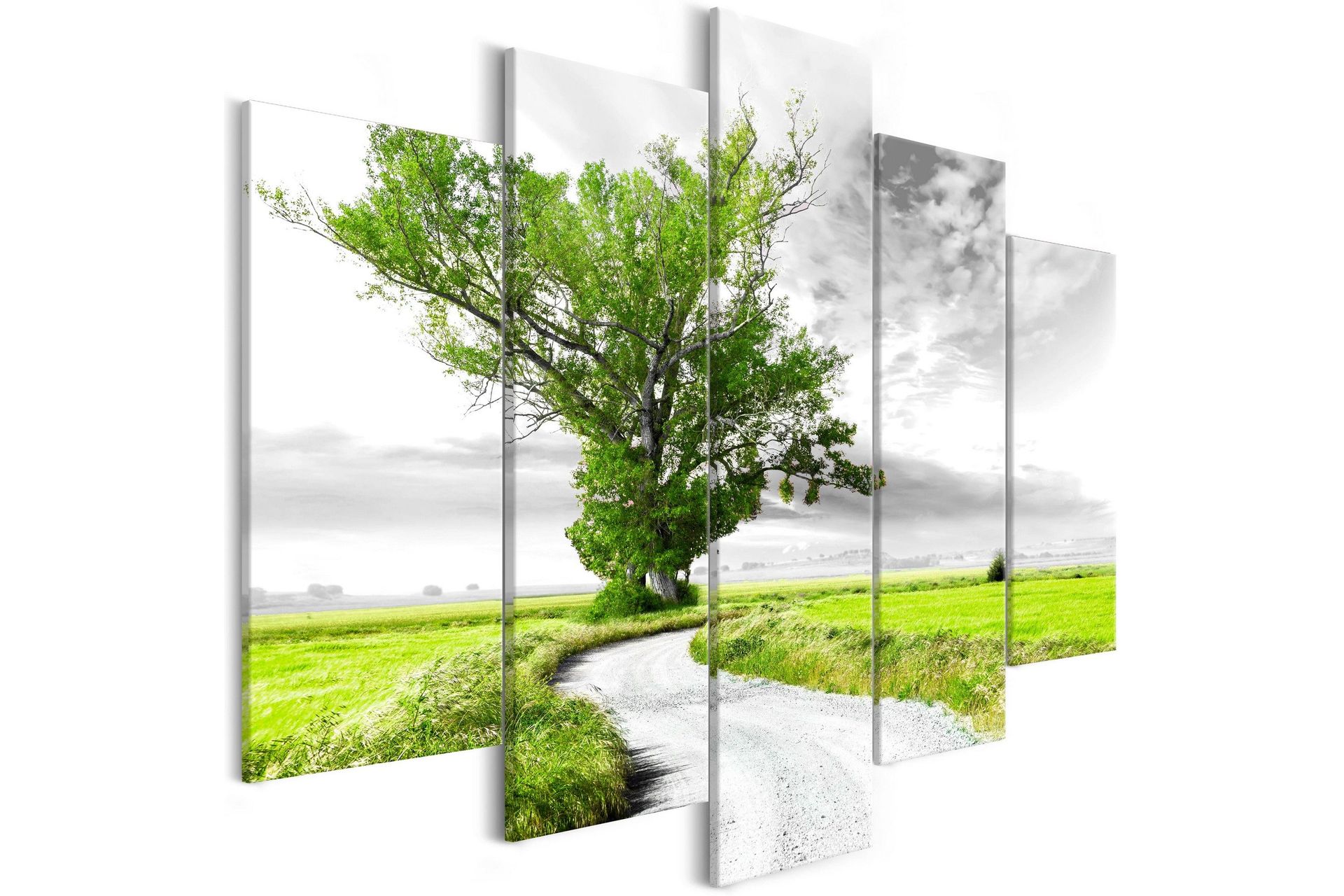 Bilde Tree Near The Road 5 Parts Green 100x50 - Artgeist sp. z o. o.
