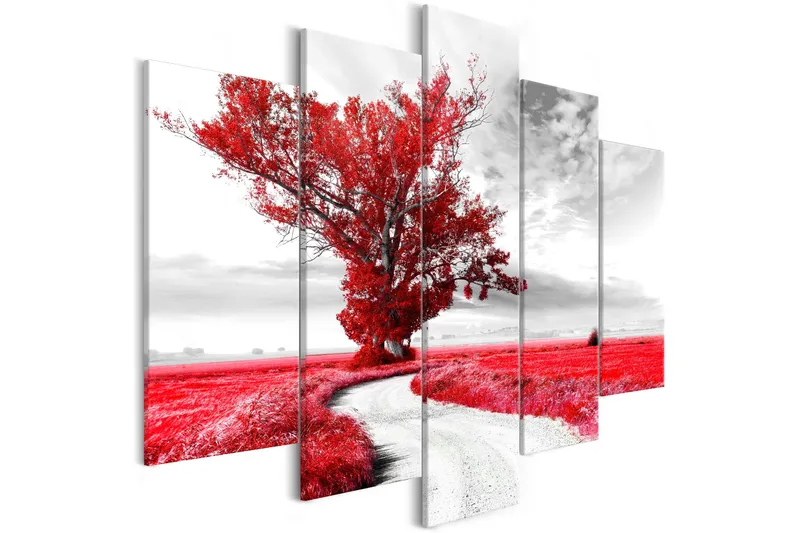 Bilde Tree Near The Road 5 Parts Red 200x100, Artgeist sp. z o. o.