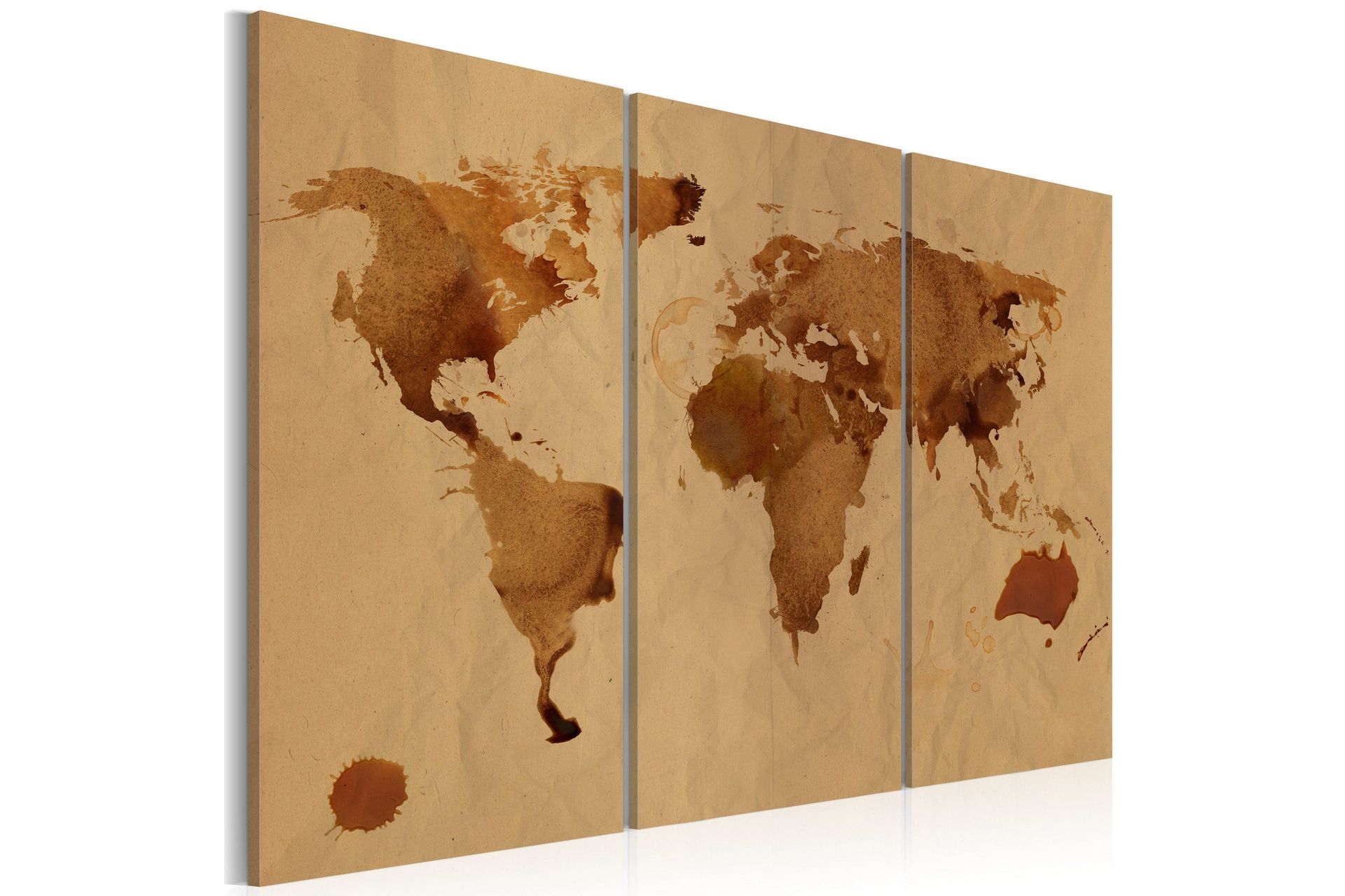 Bilde Verden Malt Med Kaffe Triptyk 60x40 - Artgeist sp. z o. o.